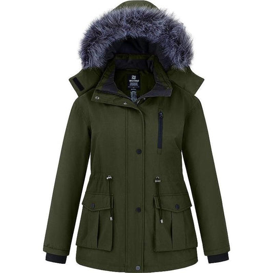 Women'S plus Size Winter Warm Coat Waterproof Parka Jacket with Removable Hood Collar Fabric Womenswear