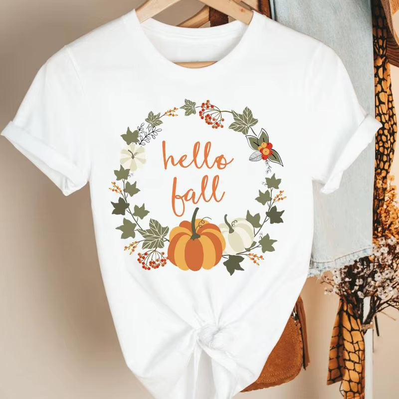 Fashion Women'S Pumpkin Spice Coffee Thanksgiving Halloween Casual Crew Neck Short Sleeve T-Shirt Woman Oversized T Shirt