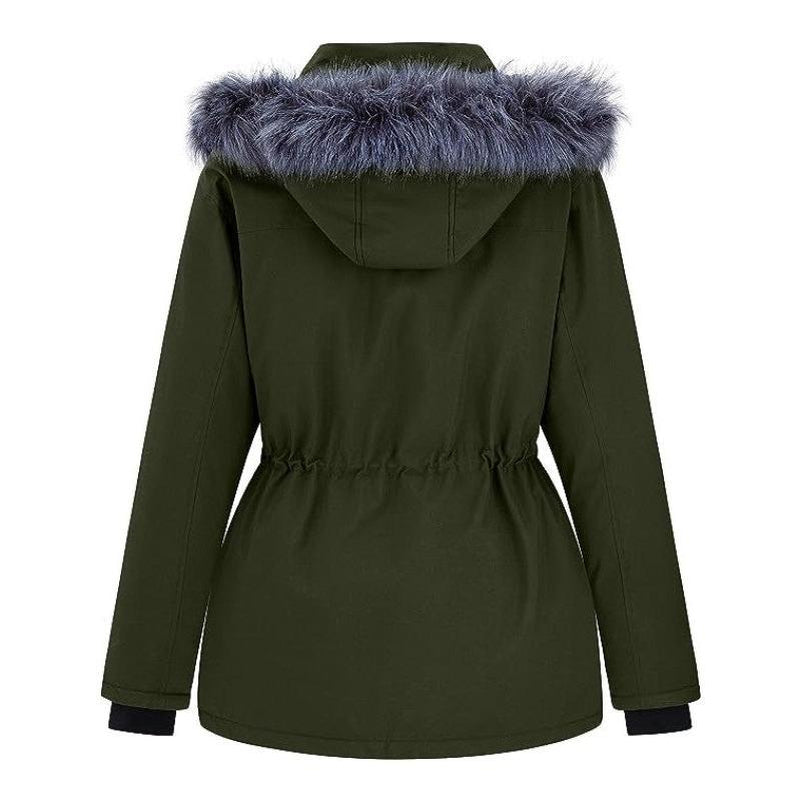 Women'S plus Size Winter Warm Coat Waterproof Parka Jacket with Removable Hood Collar Fabric Womenswear