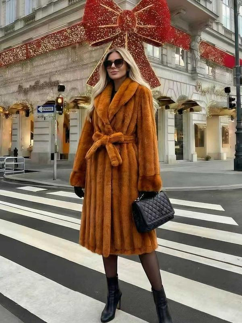 Women'S Faux Fur Coat, Autumn Winter Fashionable Long Sleeve Jacket, Elegant Thick Retro Loose Fit Medium-Length Outerwear