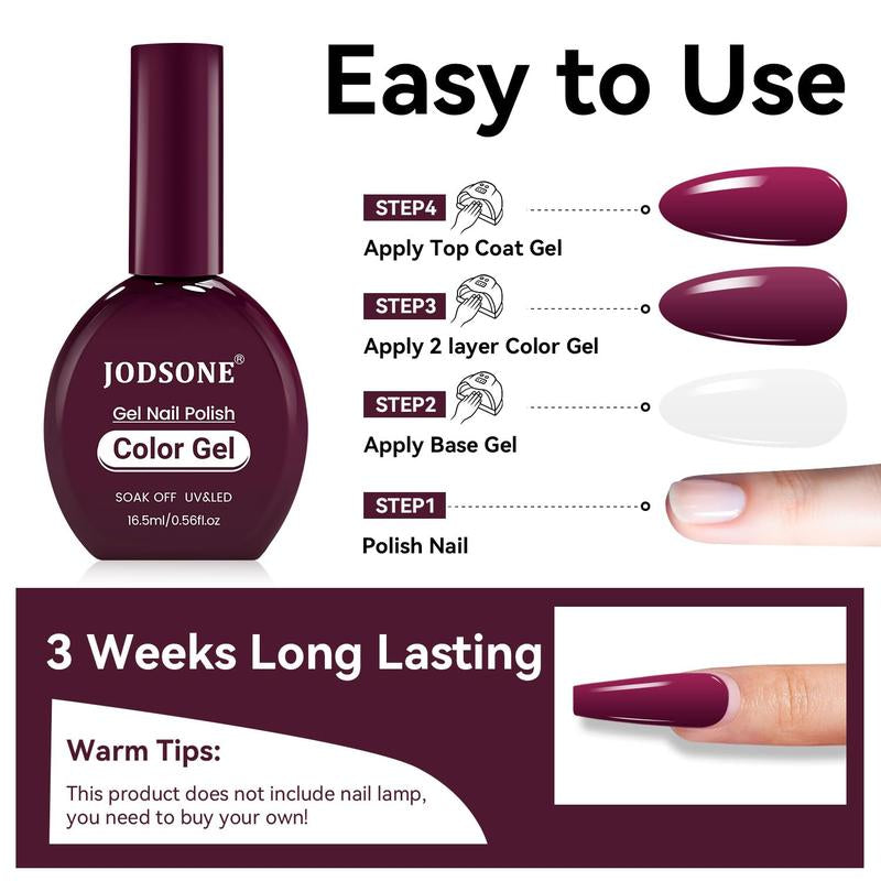 JODSONE 16.5Ml Same Color Same Bottle Gel Nail Polish Burgundy Glossy Long Lasting Elegant Noble Girl Women'S Holiday Gift