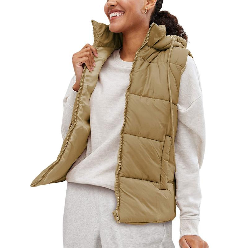 Yeokou Black Puffer Vest Women Zip up Lightweight Sleeveless Winter Outerwear Vests with Hood