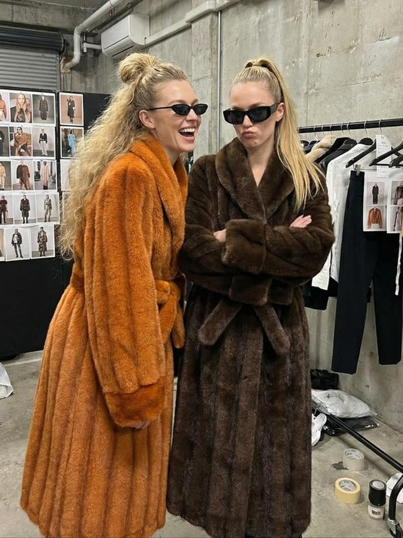 Women'S Faux Fur Coat, Autumn Winter Fashionable Long Sleeve Jacket, Elegant Thick Retro Loose Fit Medium-Length Outerwear