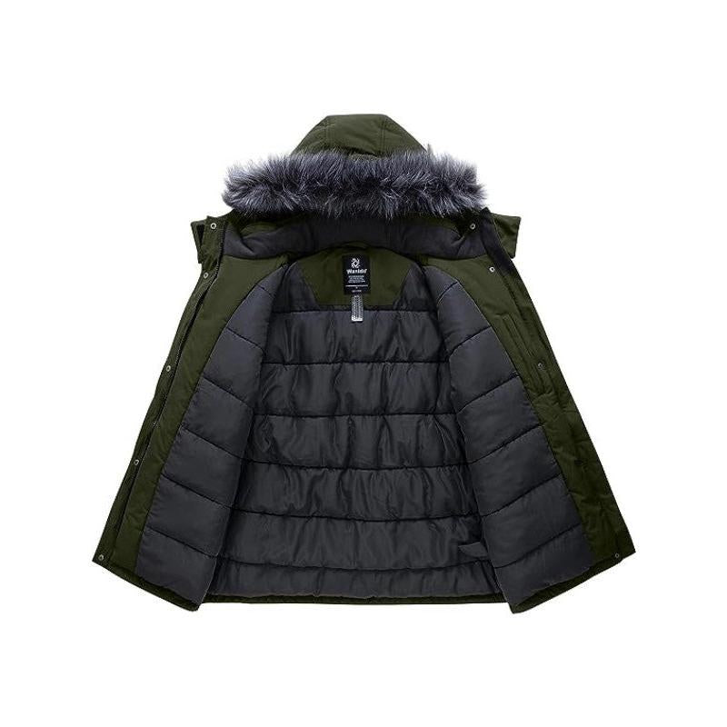 Women'S plus Size Winter Warm Coat Waterproof Parka Jacket with Removable Hood Collar Fabric Womenswear