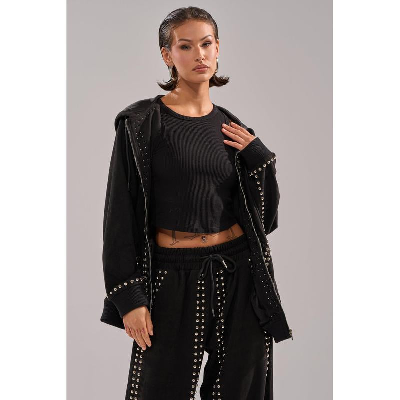 ASHLEY STUDDED ZIP up SWEATSHIRT