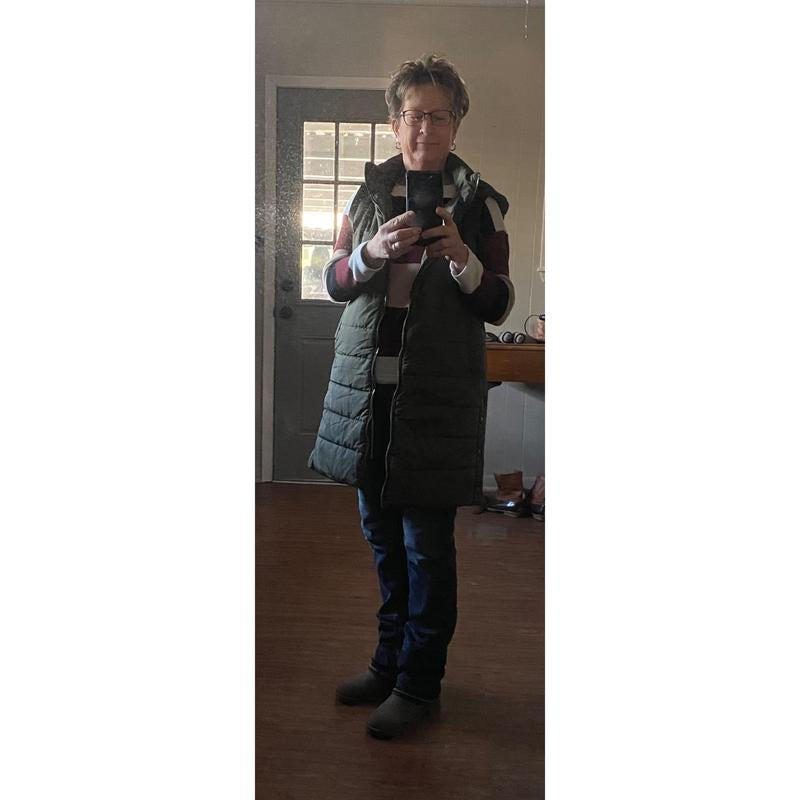 Goranbon Women Long Vest Solid Color Sleeveless Hood Winter Puffer Vest Outwear