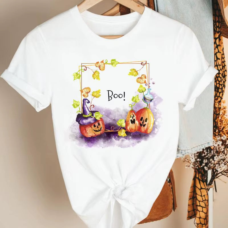 Fashion Women'S Pumpkin Spice Coffee Thanksgiving Halloween Casual Crew Neck Short Sleeve T-Shirt Woman Oversized T Shirt