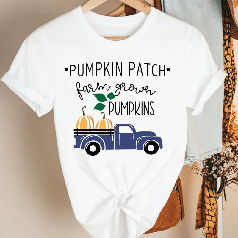 Fashion Women'S Pumpkin Spice Coffee Thanksgiving Halloween Casual Crew Neck Short Sleeve T-Shirt Woman Oversized T Shirt