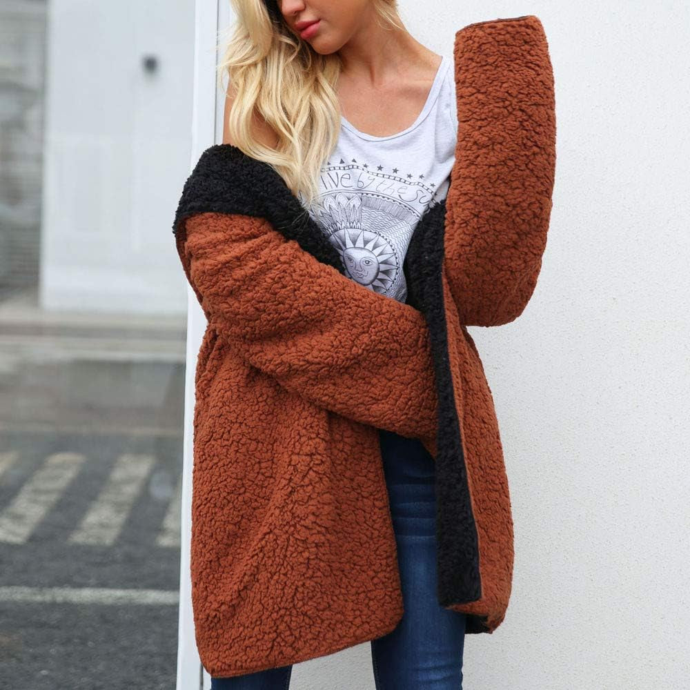 Womens Coat, F_Gotal Women'S Fuzzy Fleece Lapel Open Front Long Hooded Coat Faux Fur Warm Winter Outwear Jackets Parka