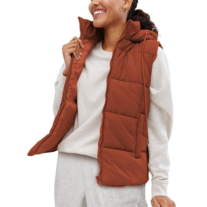 Yeokou Black Puffer Vest Women Zip up Lightweight Sleeveless Winter Outerwear Vests with Hood