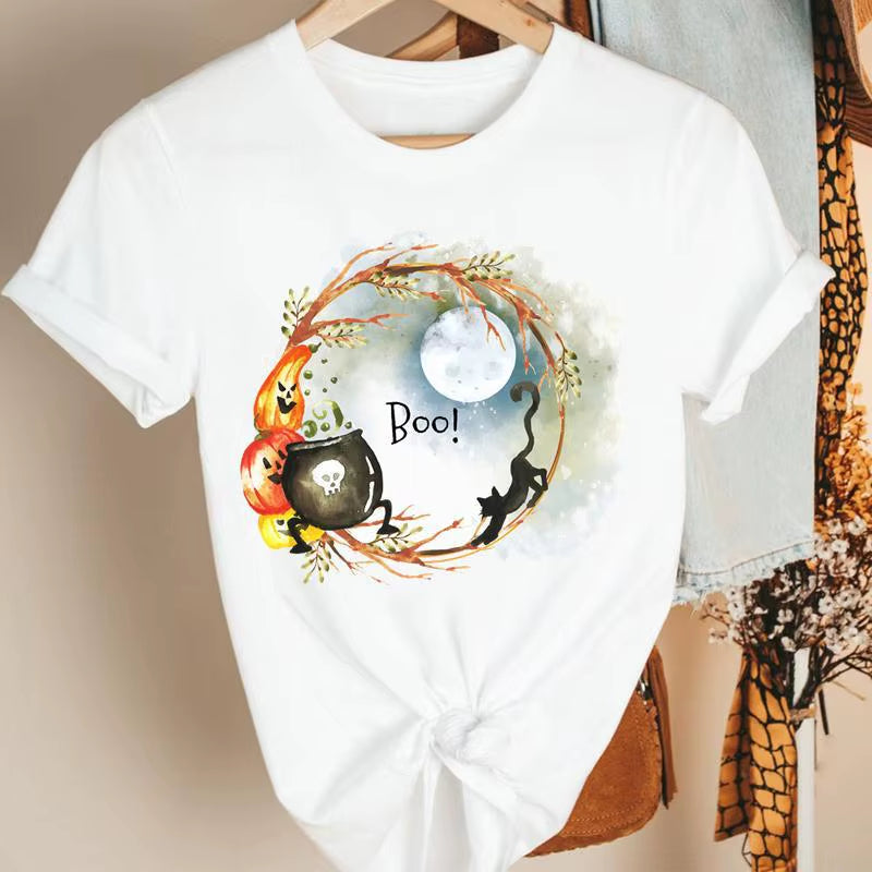 Fashion Women'S Pumpkin Spice Coffee Thanksgiving Halloween Casual Crew Neck Short Sleeve T-Shirt Woman Oversized T Shirt