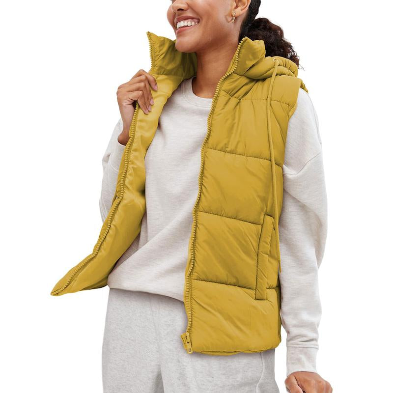 Yeokou Black Puffer Vest Women Zip up Lightweight Sleeveless Winter Outerwear Vests with Hood