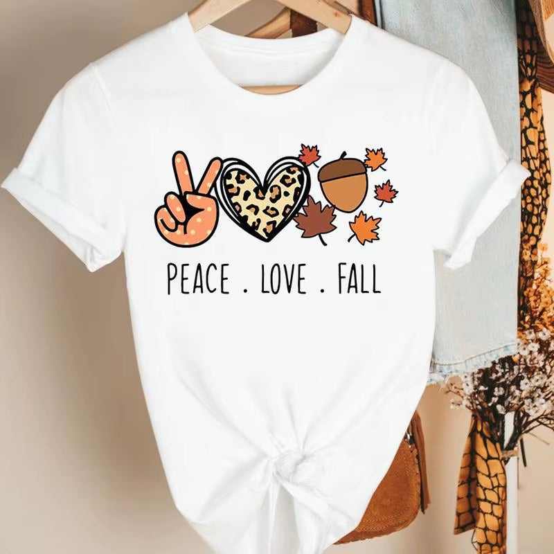 Fashion Women'S Pumpkin Spice Coffee Thanksgiving Halloween Casual Crew Neck Short Sleeve T-Shirt Woman Oversized T Shirt