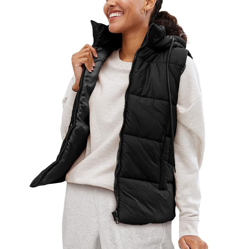 Yeokou Black Puffer Vest Women Zip up Lightweight Sleeveless Winter Outerwear Vests with Hood