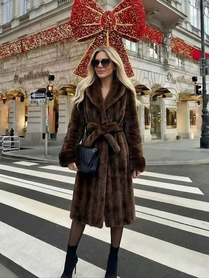 Women'S Faux Fur Coat, Autumn Winter Fashionable Long Sleeve Jacket, Elegant Thick Retro Loose Fit Medium-Length Outerwear