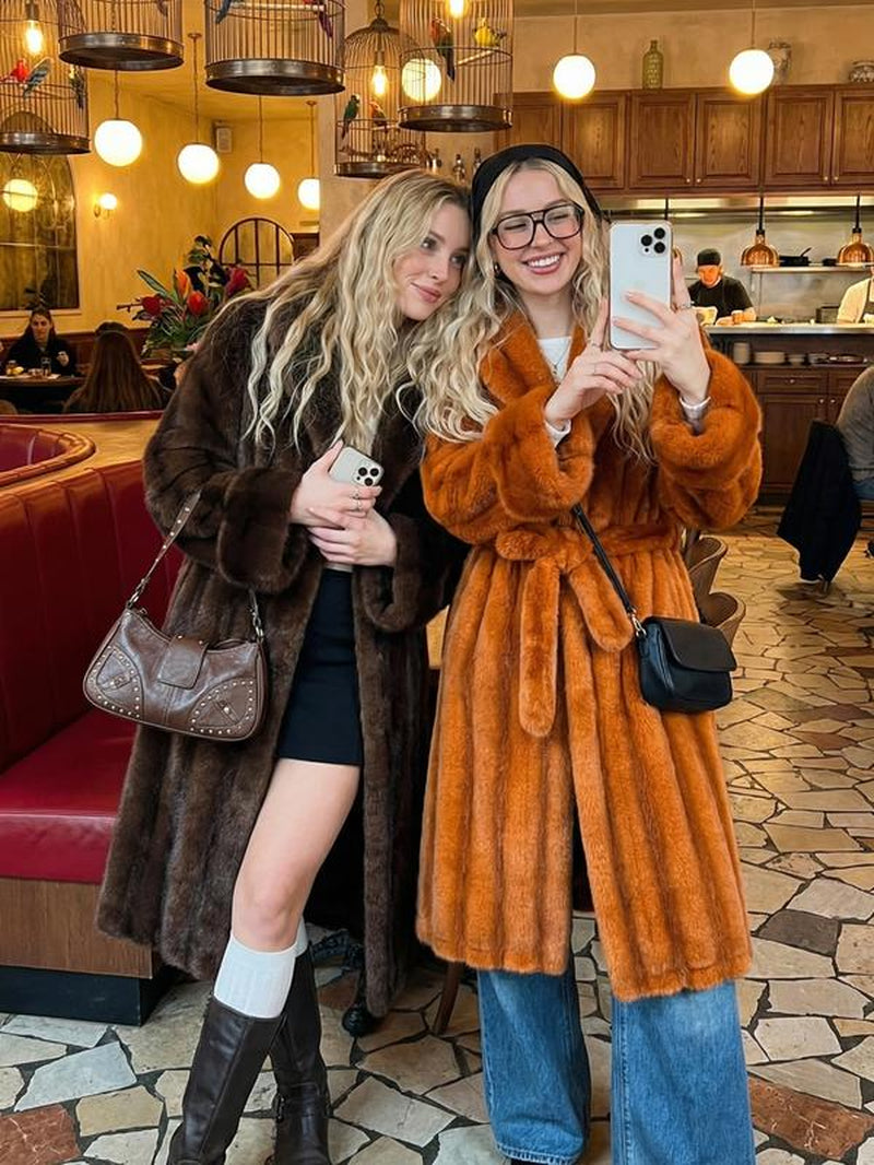 Women'S Faux Fur Coat, Autumn Winter Fashionable Long Sleeve Jacket, Elegant Thick Retro Loose Fit Medium-Length Outerwear