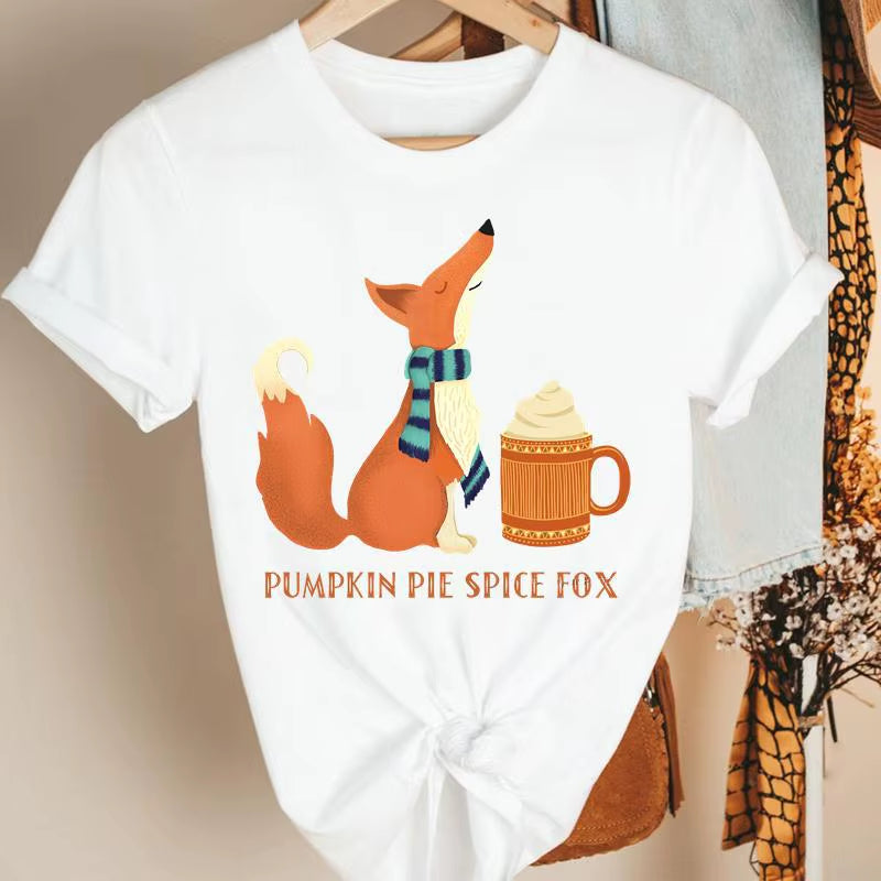 Fashion Women'S Pumpkin Spice Coffee Thanksgiving Halloween Casual Crew Neck Short Sleeve T-Shirt Woman Oversized T Shirt