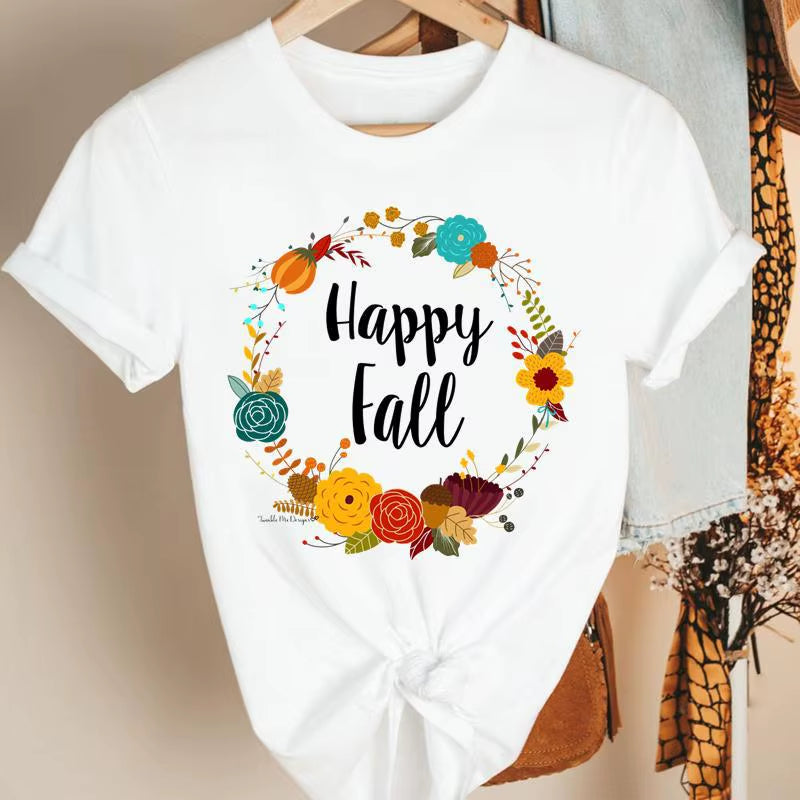 Fashion Women'S Pumpkin Spice Coffee Thanksgiving Halloween Casual Crew Neck Short Sleeve T-Shirt Woman Oversized T Shirt
