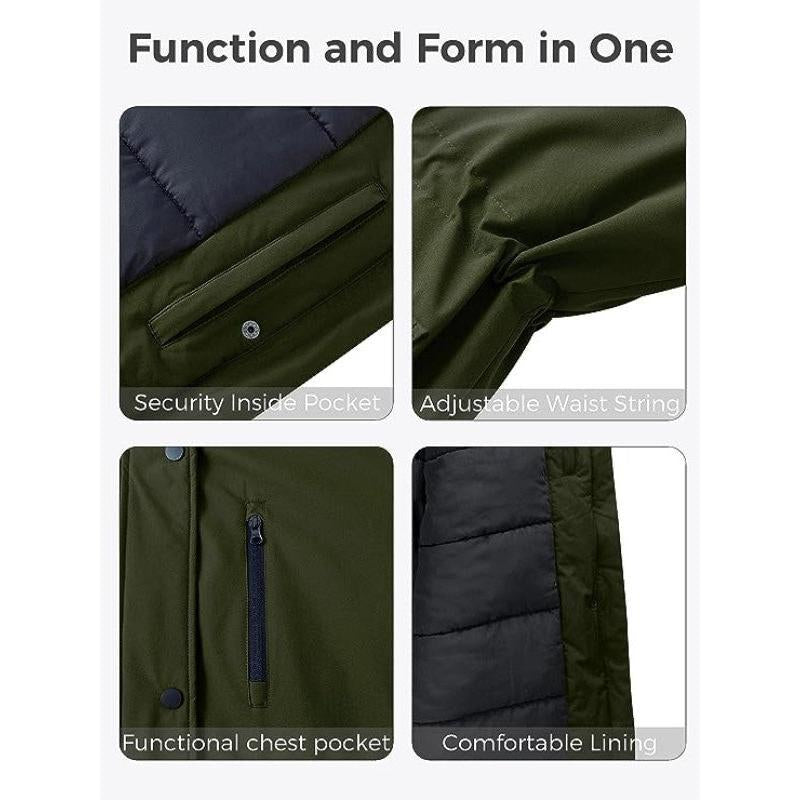 Women'S plus Size Winter Warm Coat Waterproof Parka Jacket with Removable Hood Collar Fabric Womenswear