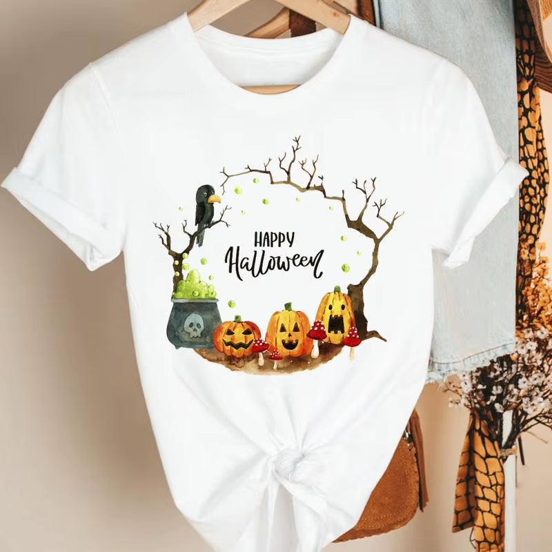 Fashion Women'S Pumpkin Spice Coffee Thanksgiving Halloween Casual Crew Neck Short Sleeve T-Shirt Woman Oversized T Shirt