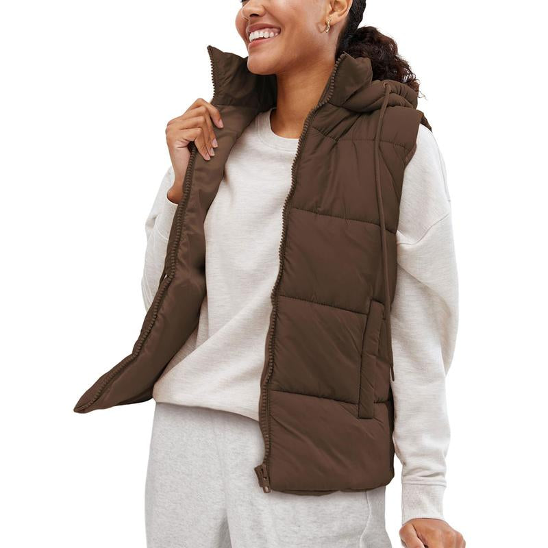 Yeokou Black Puffer Vest Women Zip up Lightweight Sleeveless Winter Outerwear Vests with Hood