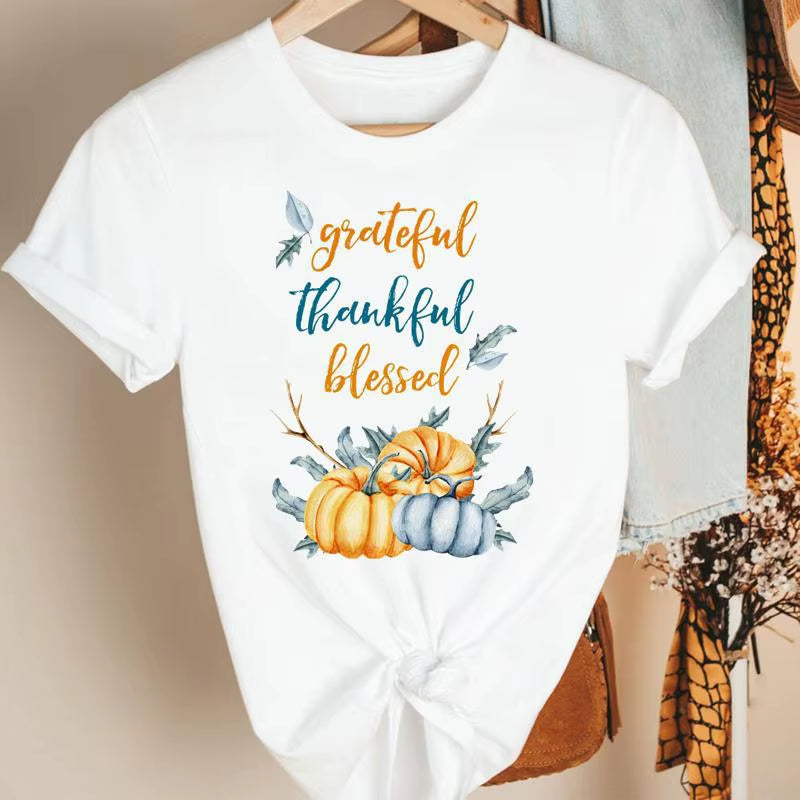 Fashion Women'S Pumpkin Spice Coffee Thanksgiving Halloween Casual Crew Neck Short Sleeve T-Shirt Woman Oversized T Shirt