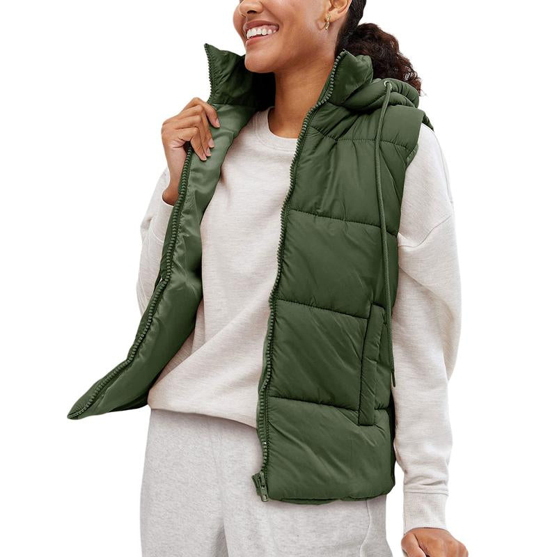 Yeokou Black Puffer Vest Women Zip up Lightweight Sleeveless Winter Outerwear Vests with Hood